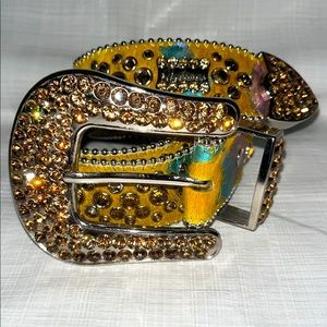 bb Simon Yellow Cow Hair Acid Wash belt 32